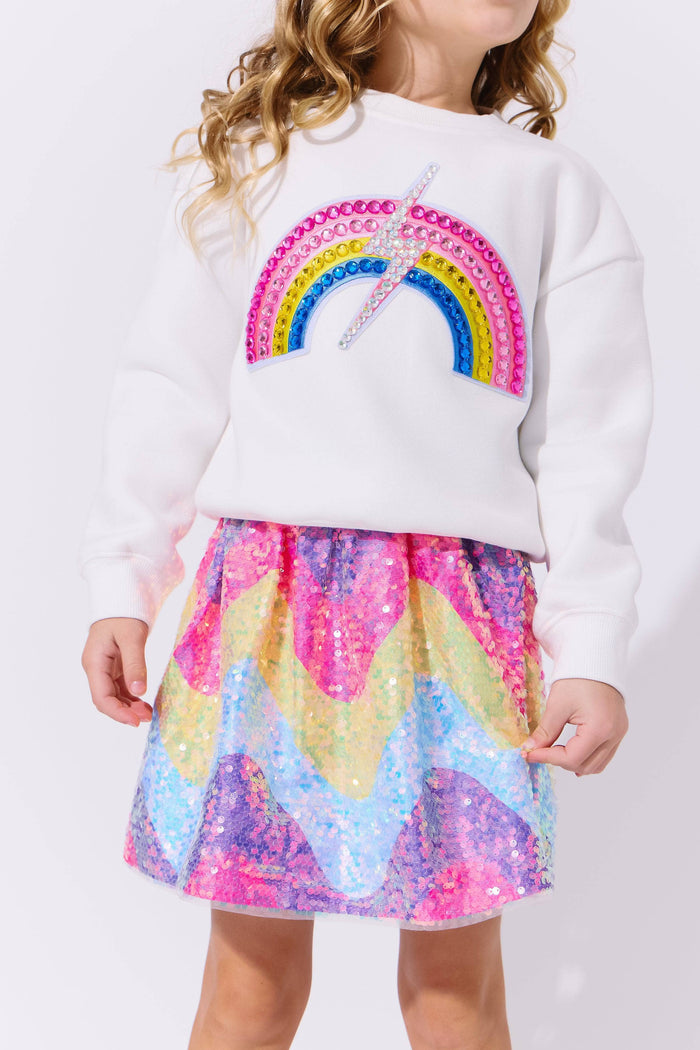 Lola + The Boys Rainbow Wave Sequin Skirt