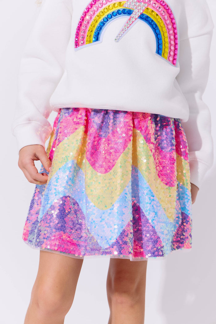 Lola + The Boys Rainbow Wave Sequin Skirt