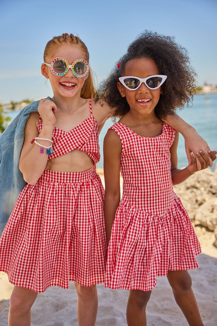 Lola + The Boys Red Gingham Bow Dress