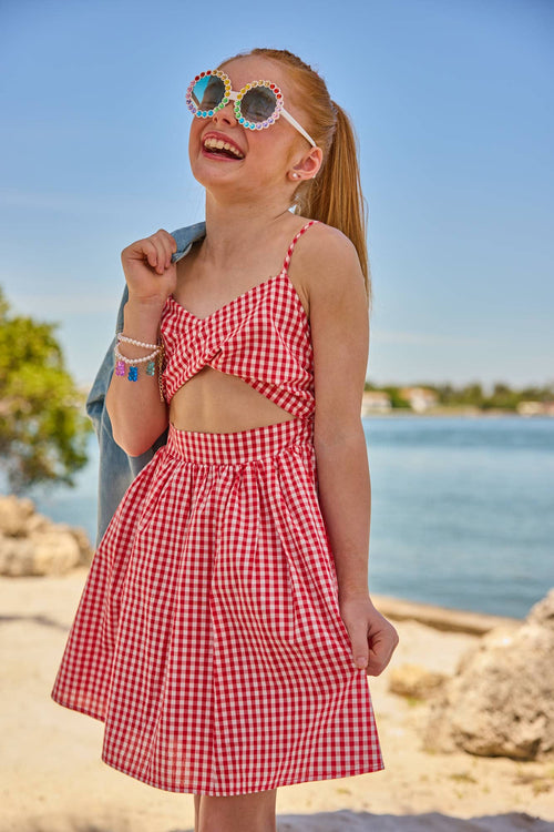 Lola + The Boys 2 Red Gingham Bow Dress