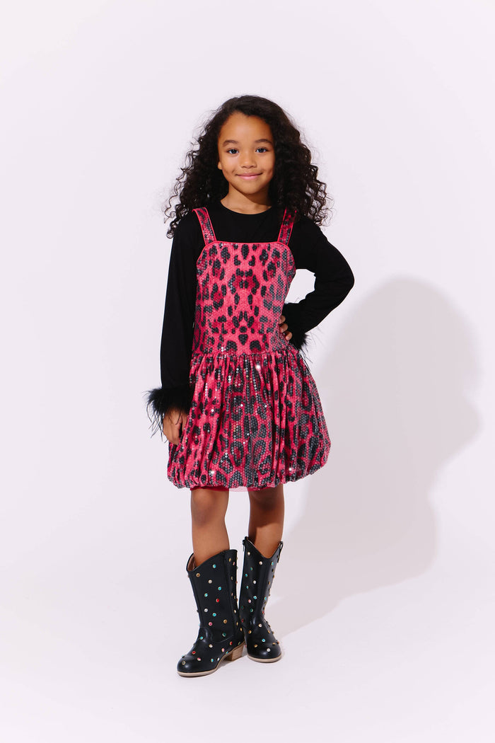 Lola + The Boys Red Sequin Leopard Bubble Dress