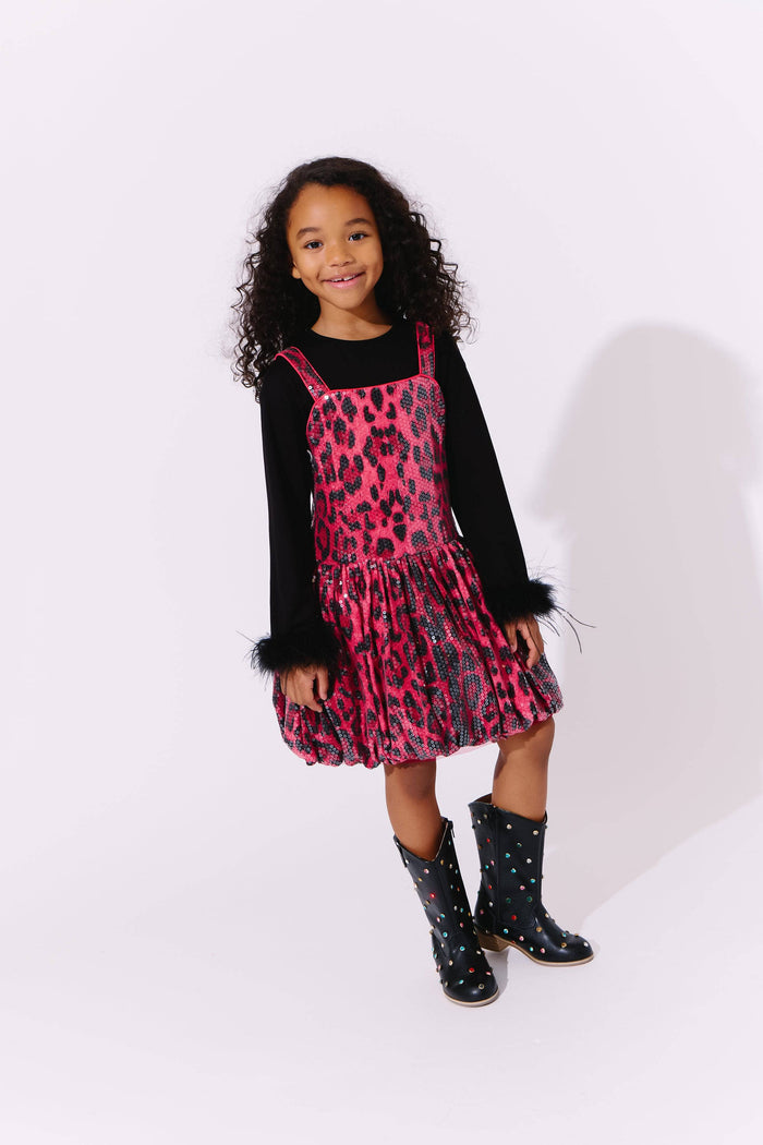 Lola + The Boys Red Sequin Leopard Bubble Dress