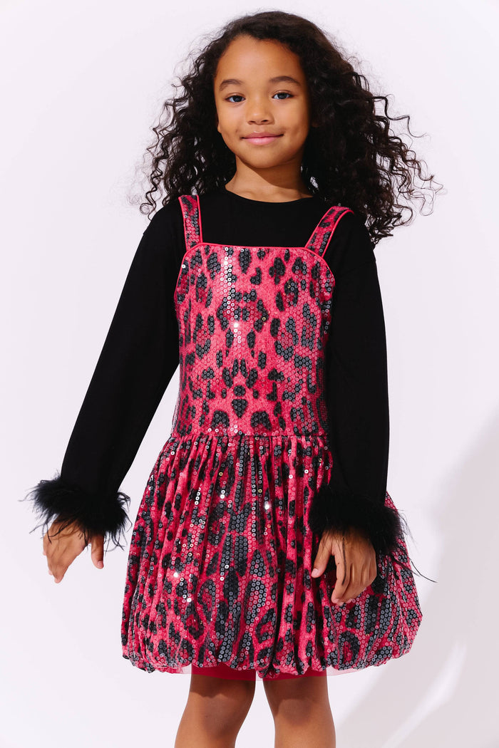 Lola + The Boys Red Sequin Leopard Bubble Dress