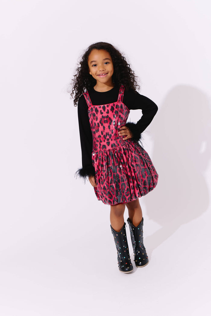 Lola + The Boys Red Sequin Leopard Bubble Dress