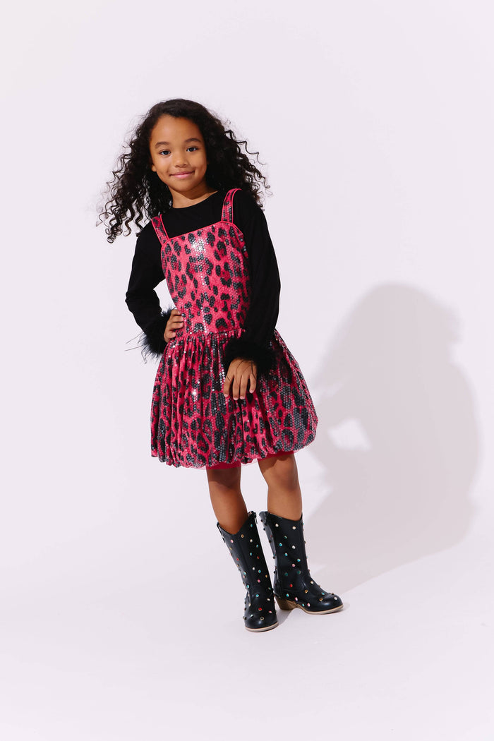 Lola + The Boys Red Sequin Leopard Bubble Dress