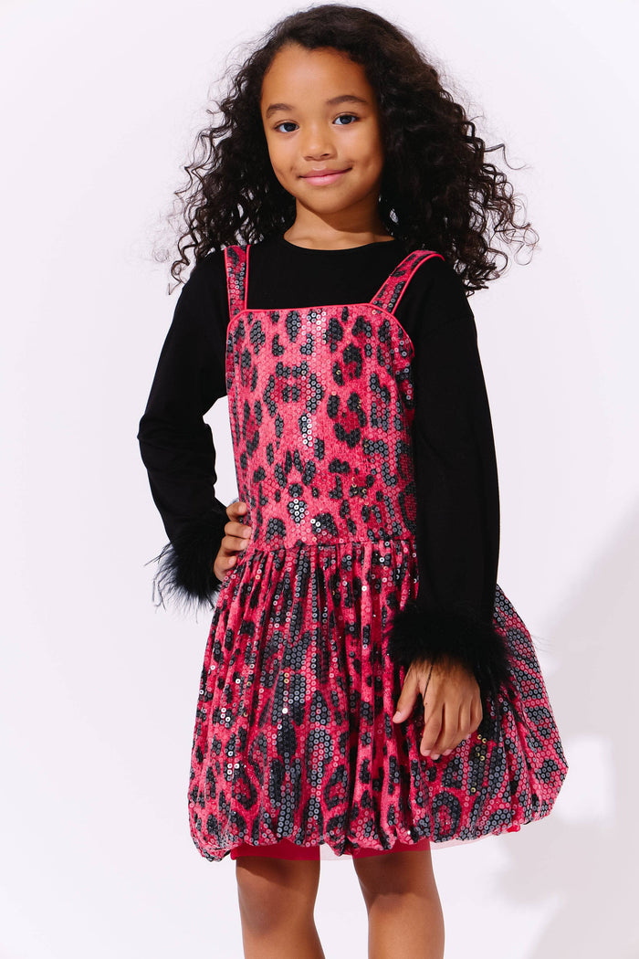 Lola + The Boys Red Sequin Leopard Bubble Dress