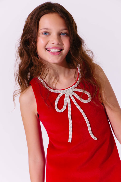 Lola + The Boys Red Velvet Bow Princess Dress