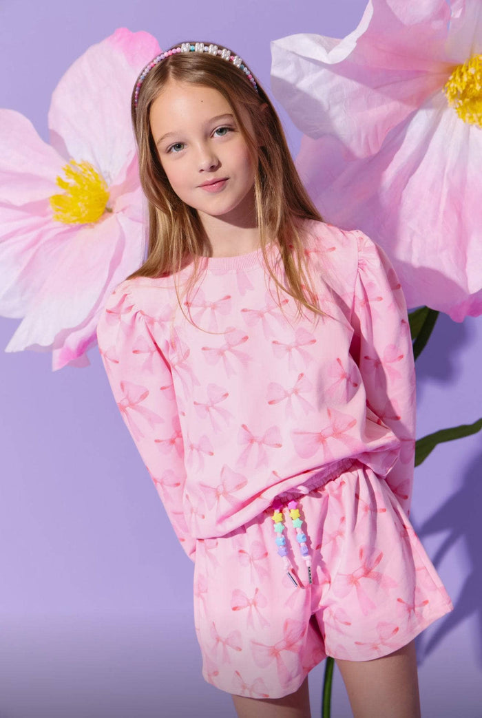 lola-new-arrival Ribbon Puff Sleeve Short Set