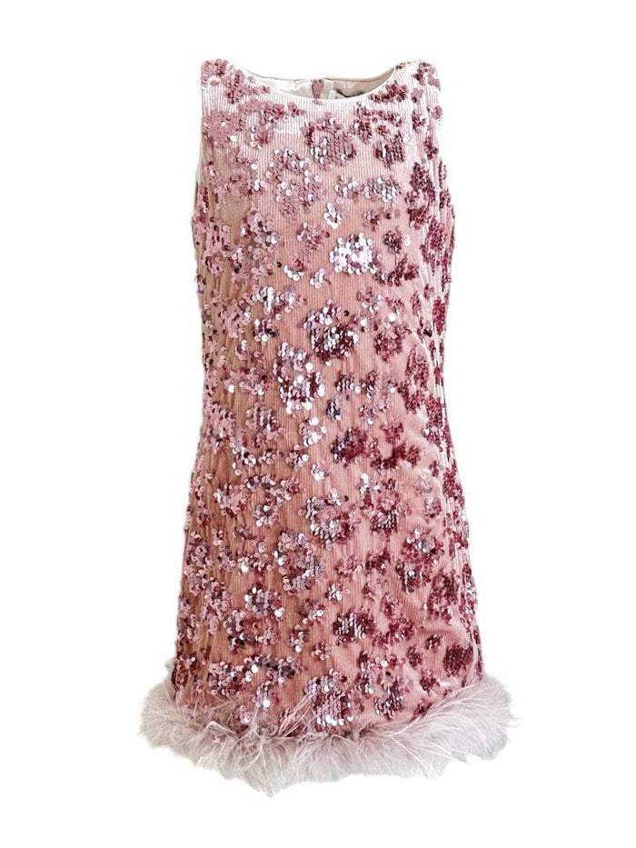 Lola + The Boys Rose Gold Sequin Feather Dress