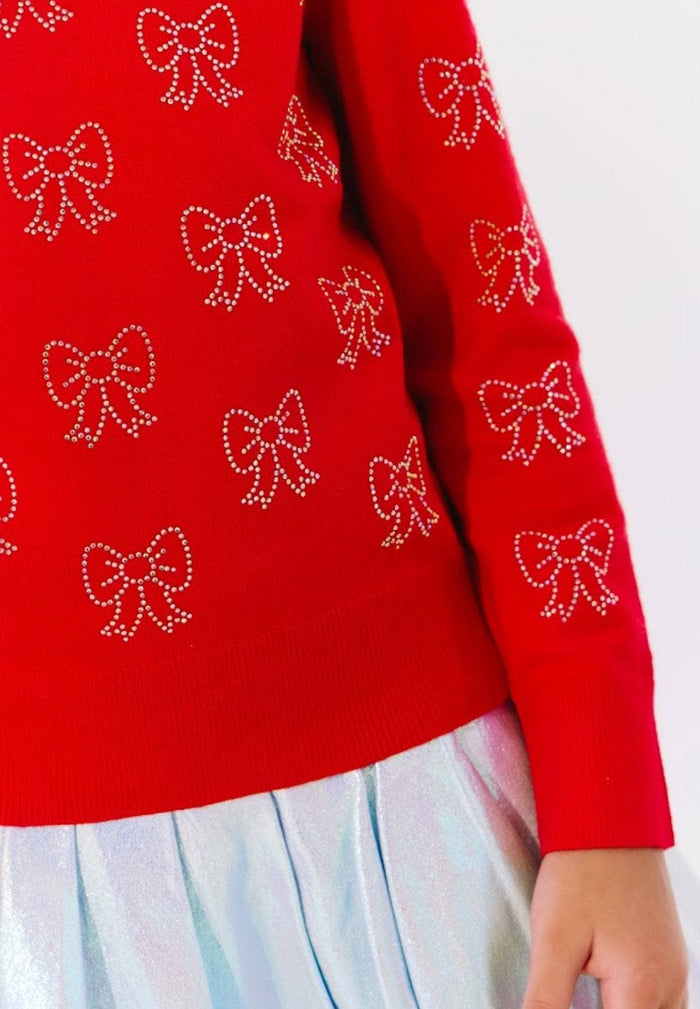 Lola + The Boys Ruby Crystal Bows Sweater