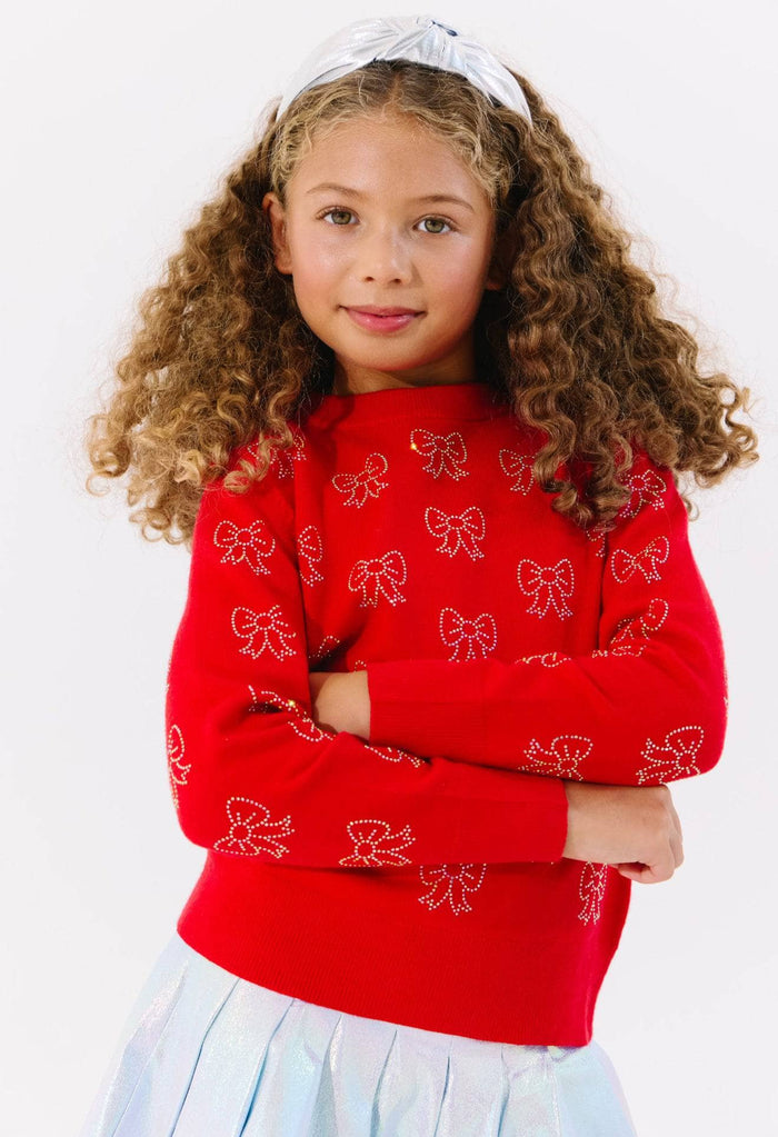 Lola + The Boys Ruby Crystal Bows Sweater