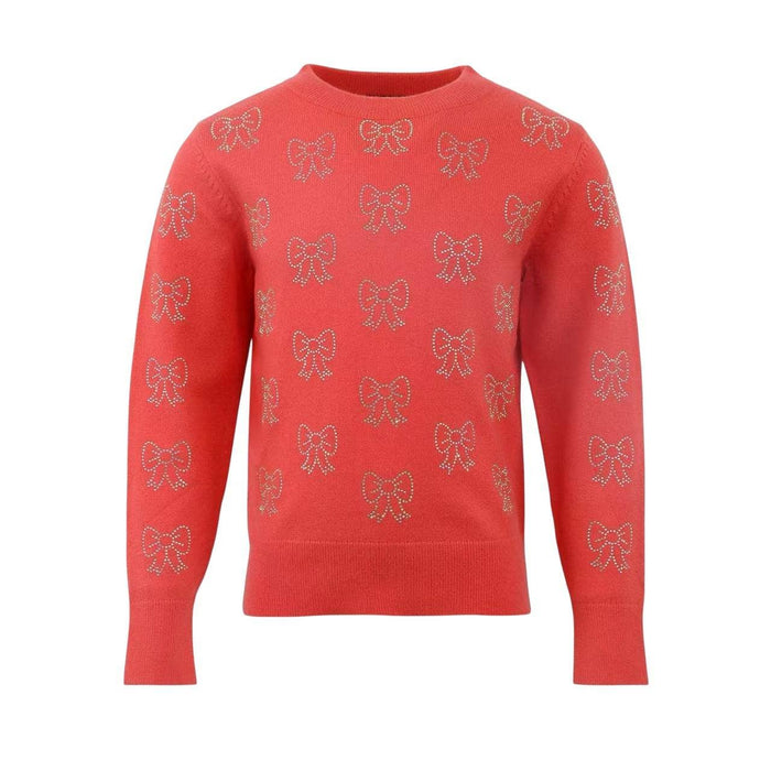 Lola + The Boys Ruby Crystal Bows Sweater