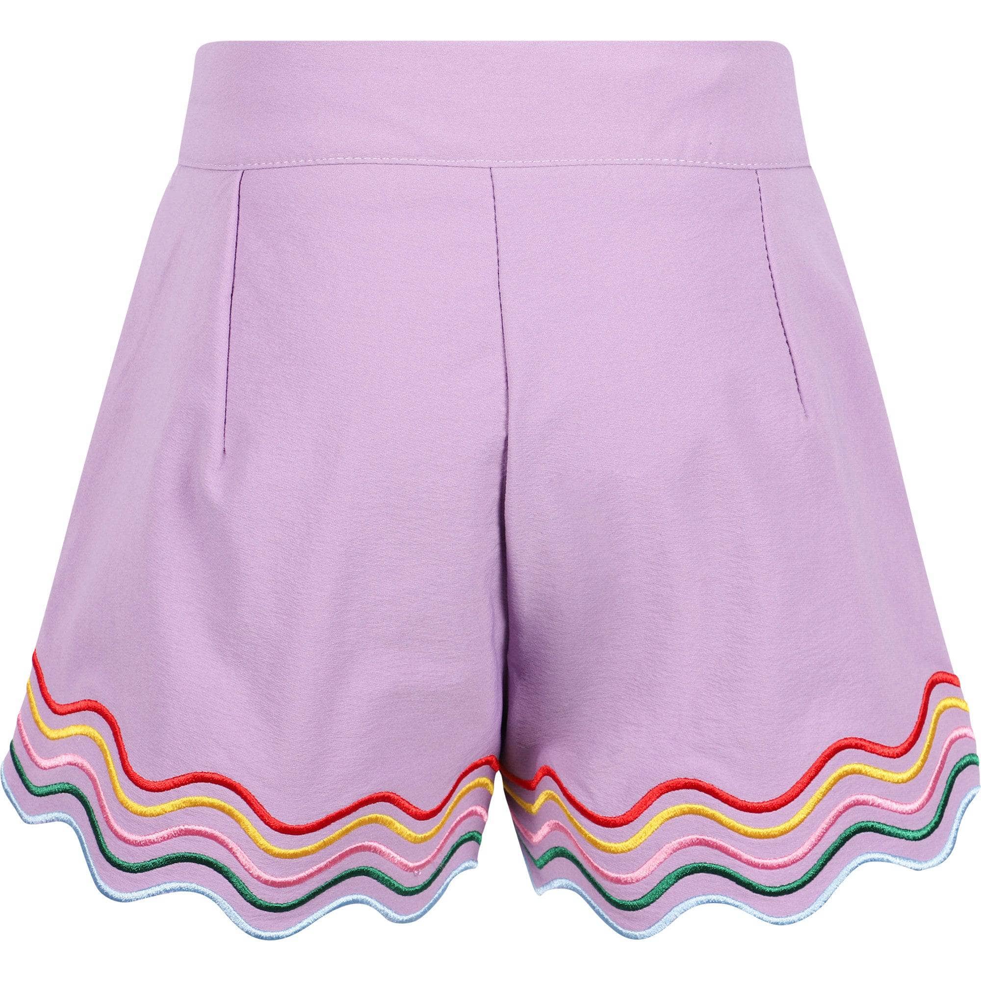 Rainbow Color Shorts (125 PLN) ❤ liked on Polyvore featuring shorts,  bottoms, pleated shorts, zipper shorts and rainb…