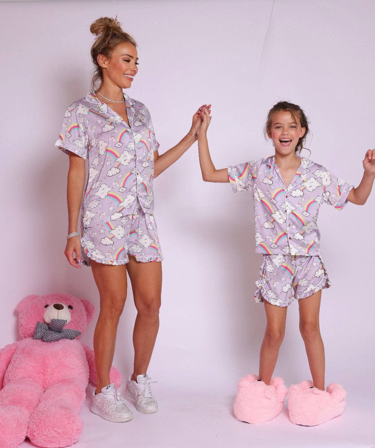 Rainbow Ombre Silk Pajama Set With Short Sleeve 
