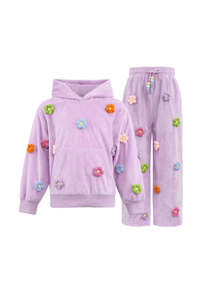 Lola + The Boys Sets 3D Rainbow Daisy Velour Set