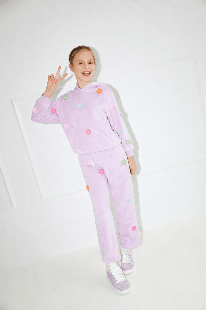 Lola + The Boys Sets 2 3D Rainbow Daisy Velour Set