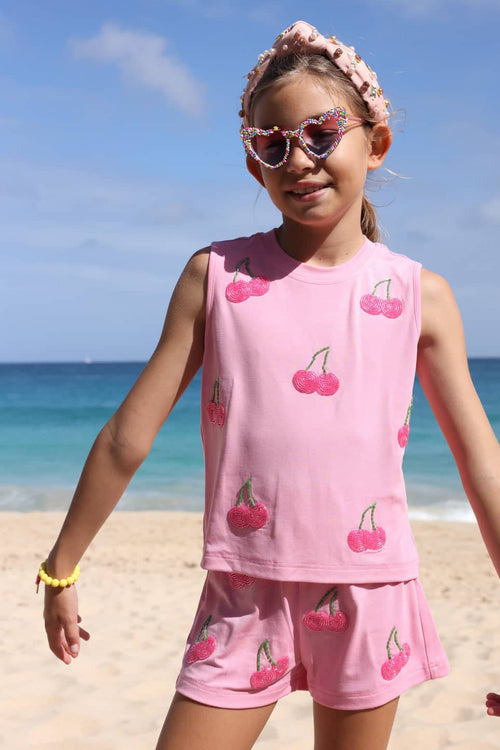 Lola + The Boys Sets 2 Beaded Cherry Dream Short Set