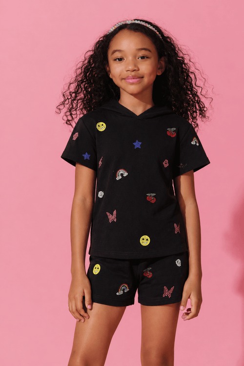 Lola + The Boys Sets Black Crystal Doodle Short Set
