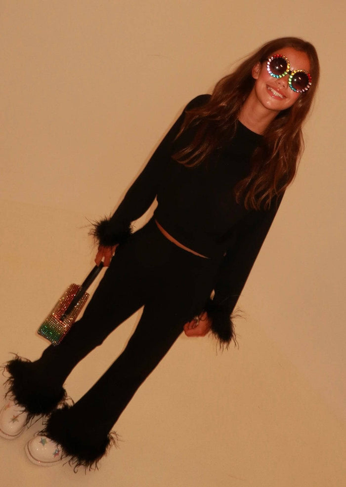 Lola + The Boys Sets Black Feather Athletic Set