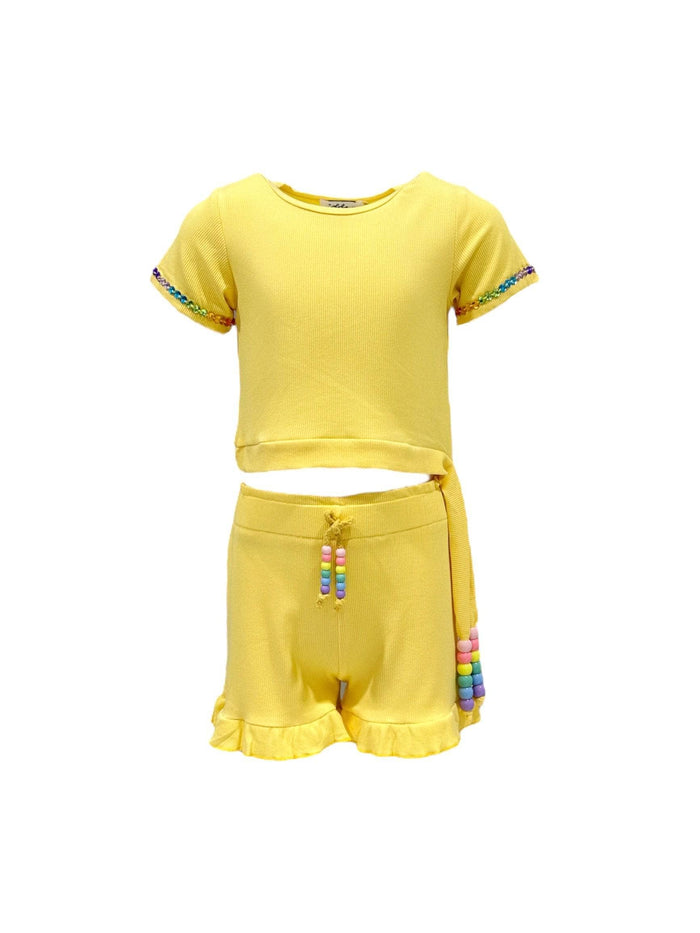 Lola + The Boys Sets Candy Beaded Gem Ruffle Set Yellow