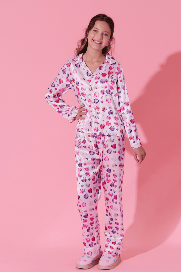 Lola + The Boys Sets Diamond Hearts Silky Set