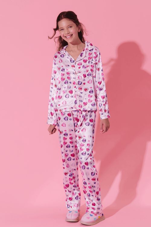 Lola + The Boys Sets Diamond Hearts Silky Set