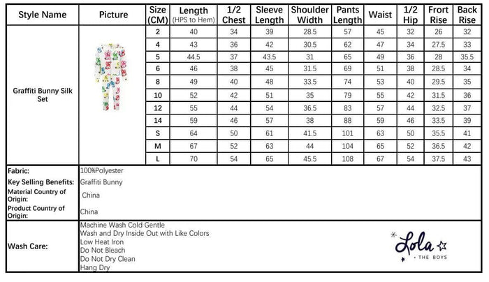 Lola + The Boys Sets Graffiti Bunny Silk Set