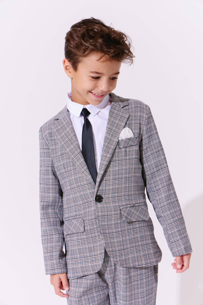exclude-fall Sets Gray Plaid Piece Suit