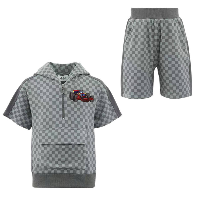 Lola + The Boys Sets Grey Checkered Soft Short Set