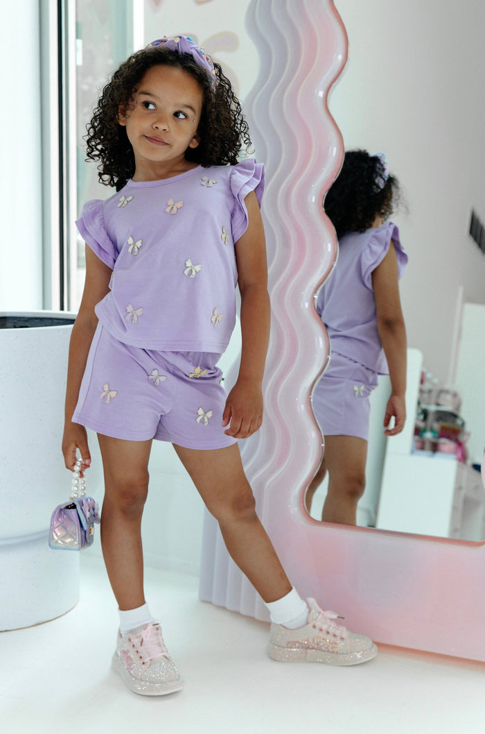 Lola + The Boys Sets 2 Lavender Pretty Bows Short Set