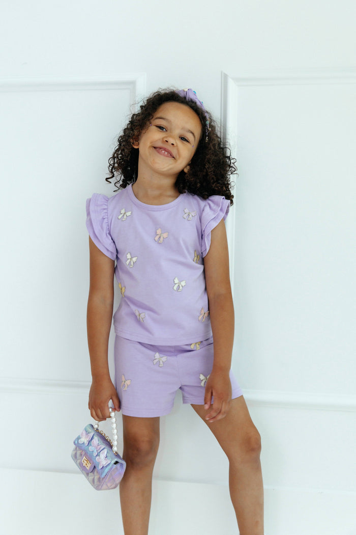 Lola + The Boys Sets Lavender Pretty Bows Short Set