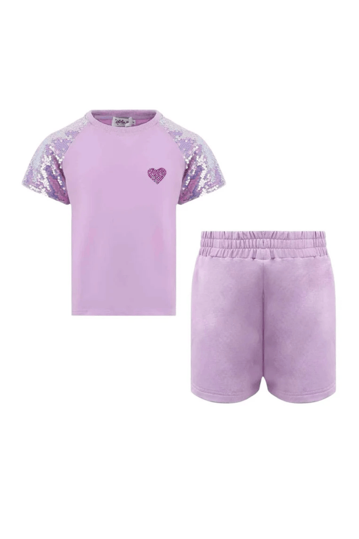 Lola + The Boys Sets Lavender Sequin Crystal Heart Short Set