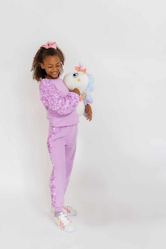 exclude-new-arriv Sets Lavender Sequin Joggers Set