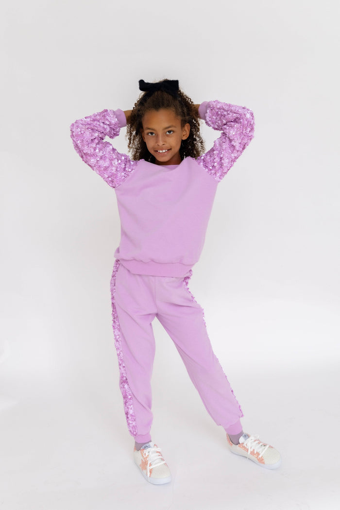 exclude-new-arriv Sets Lavender Sequin Joggers Set