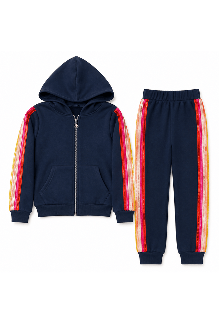 exclude-fall Sets Navy Sequin Hoodie Trackset