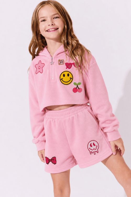 Lola + The Boys Sets Pastel Velour Short Set Pink