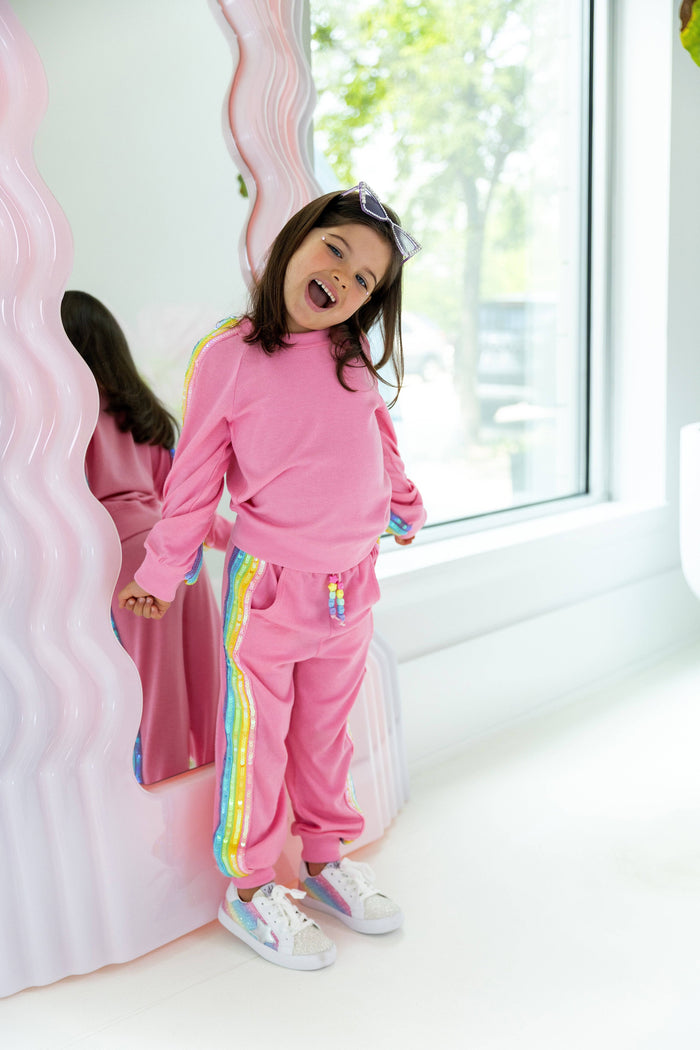 Lola + The Boys Sets Pink Rainbow Sequin Set