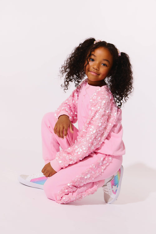 Lola + The Boys Sets Pink Sequin Joggers Set