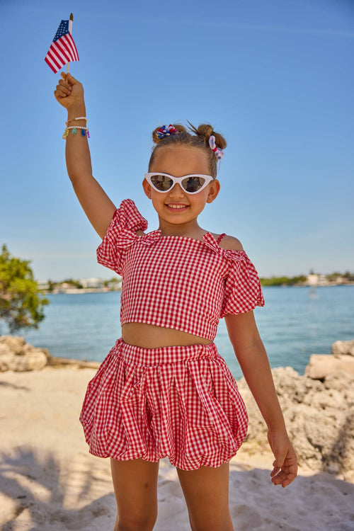 Lola + The Boys Sets 2 Plaid Bow Bubble Skort Set