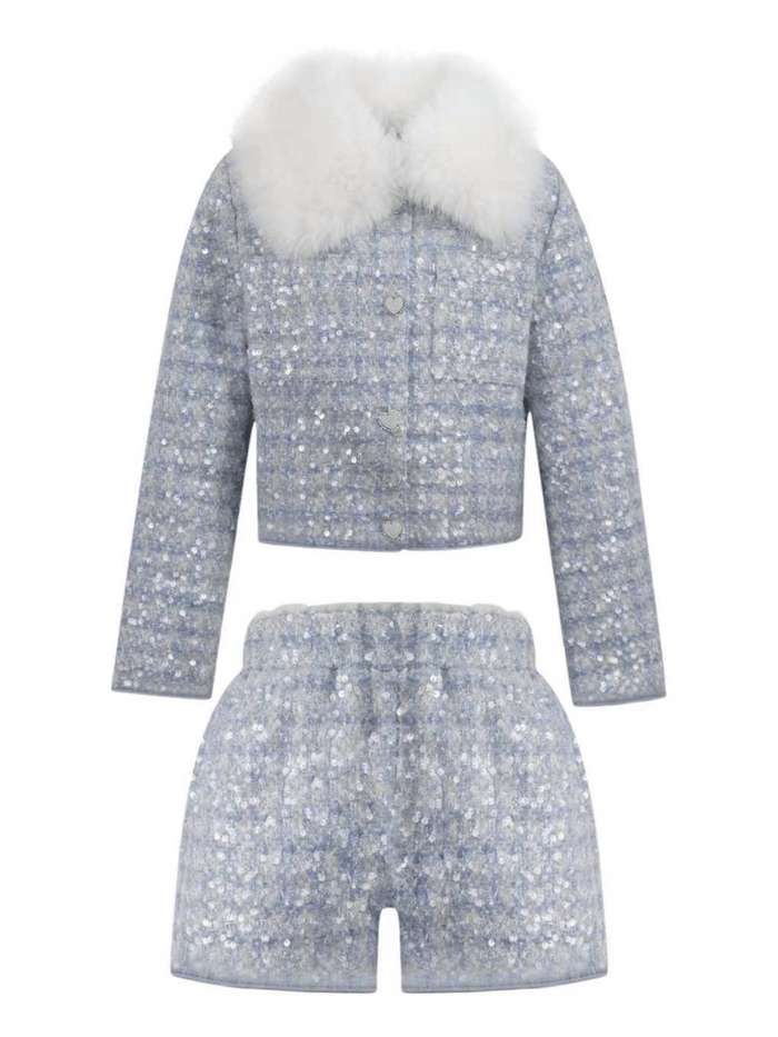 Lola + The Boys Sets Pretty Blue Tweed Short Set