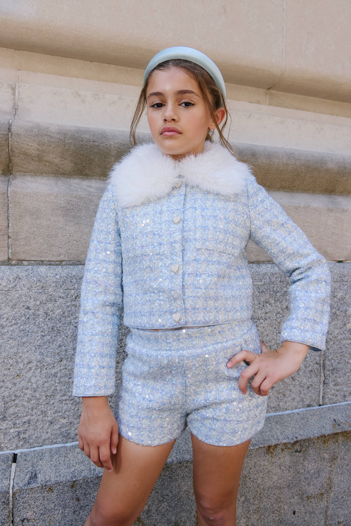 Lola + The Boys Sets Pretty Blue Tweed Short Set