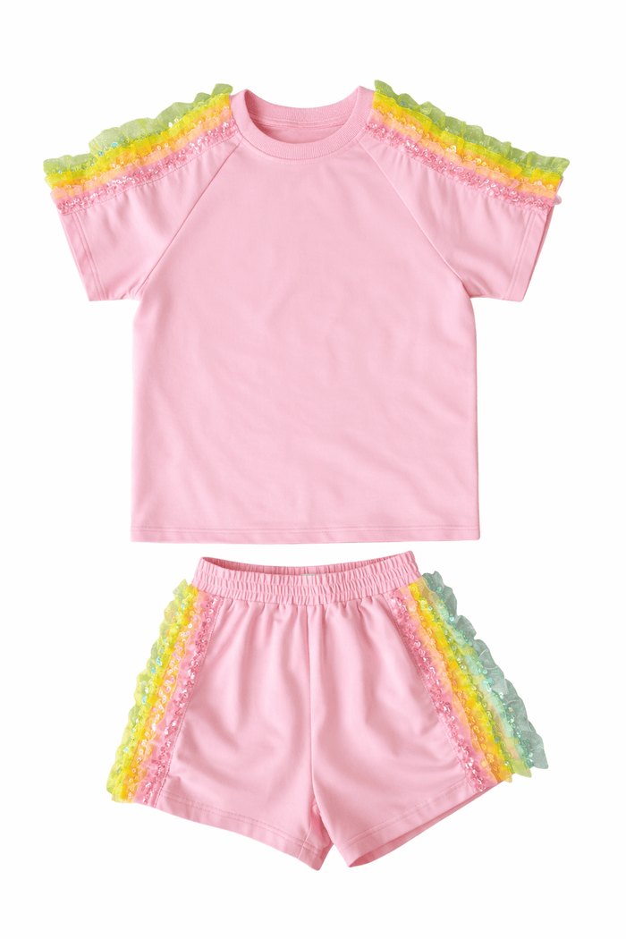 Lola + The Boys Sets 2 Rainbow Ruffle Stripe Short Set