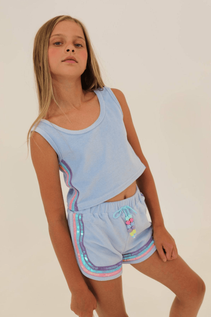 Lola + The Boys Sets Blue / 2 Rainbow Velour Sequin Tank Set