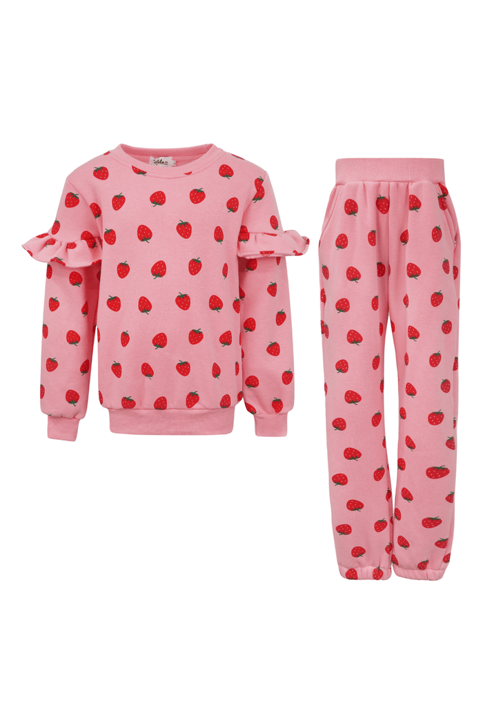 exclude-fall Sets Strawberry Ruffle Joggers Set