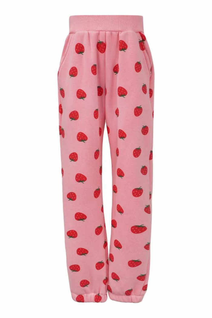 exclude-fall Sets Strawberry Ruffle Joggers Set