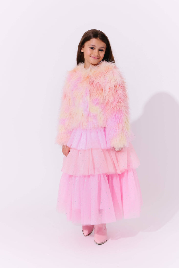Lola + The Boys Sherbet Shimmer Faux Fur Coat