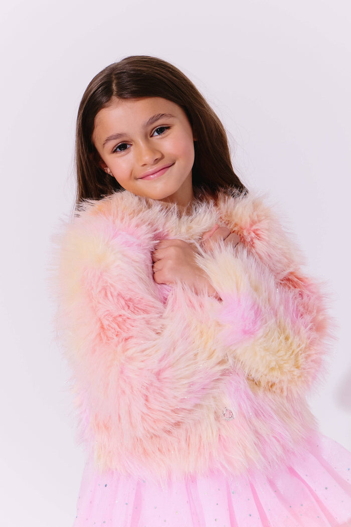 Lola + The Boys Sherbet Shimmer Faux Fur Coat