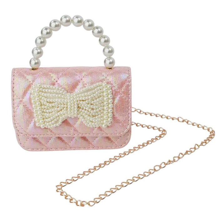 Lola + The Boys Shimmer Pearl Bow Purse Pink