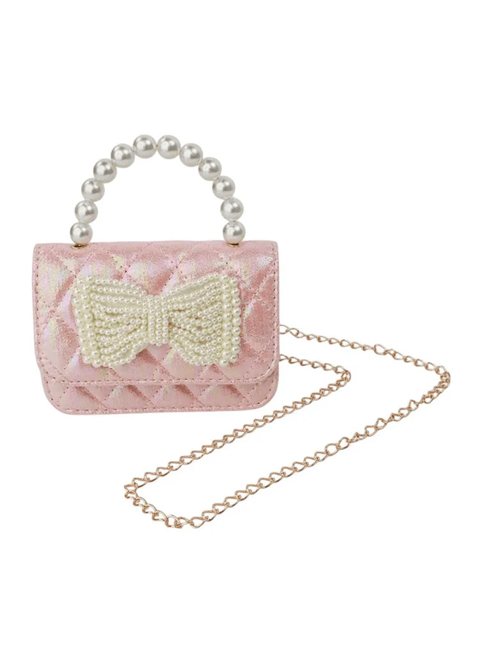 Lola + The Boys Shimmer Pearl Bow Purse Pink