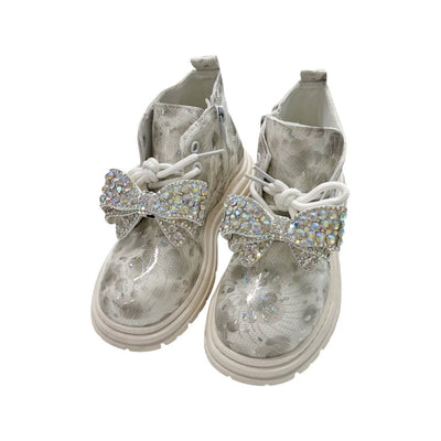 Lola + The Boys 30 Silver Patent Crystal Bow Boots